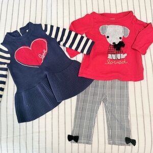 Gap Navy and Red Heart Sweater and Pant‎ Set Bundle